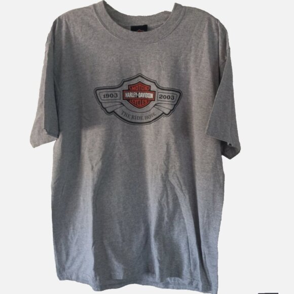 Harley-Davidson Men's T-Shirt Size L 100th Anniversary  Gray Short Sleeve EUC - Picture 4 of 12